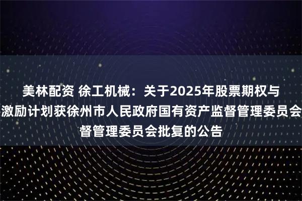 美林配资 徐工机械：关于2025年股票期权与限制性股票激励计划获徐州市人民政府国有资产监督管理委员会批复的公告