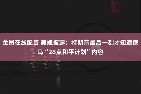 金囤在线配资 美媒披露：特朗普最后一刻才知道俄乌“28点和平计划”内容